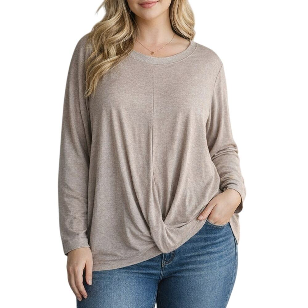 Tie Sweater Womens XL Tan Soft Baggy Relaxed Fit Soft Cozy Casual